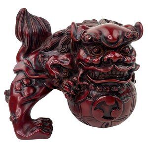 Small Chinese Red Resin Foo Dog Guardian Figurine Asian Decor Table Top